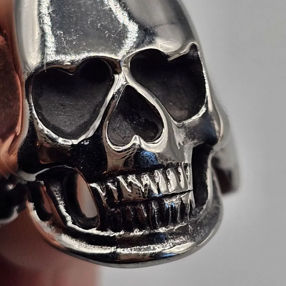 Mens Skull Biker Ring Stainless Steel Gothic Figural Metal Halloween 3D Size 10
